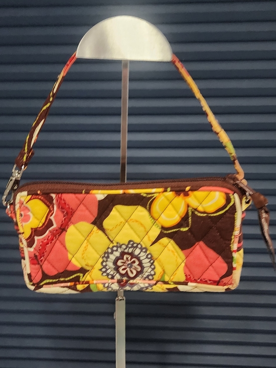Vera Bradley Handbags - Vera Bradley Quilted Floral Mini Wristlet in Brown, Yellow & Coral